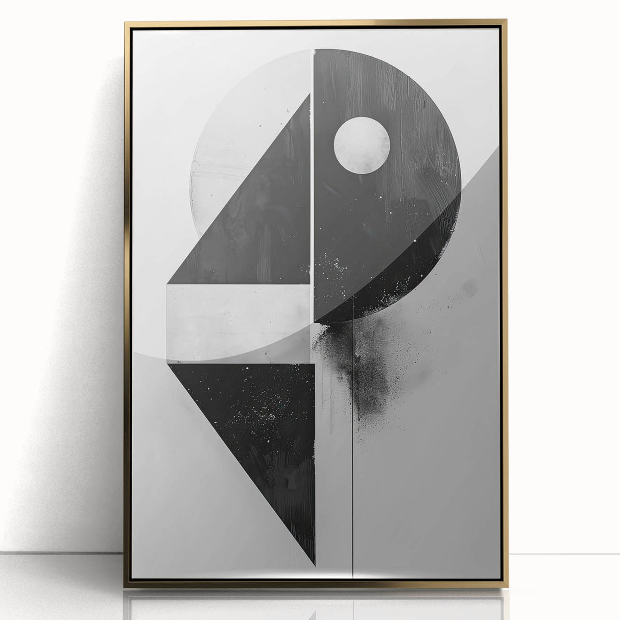 Framed acrylic wall art featuring a minimalist abstract design with gold accents, ideal for modern home decor. Perfect for enhancing living spaces with elegance.