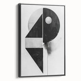 Framed minimalist wall art featuring an abstract black design on canvas, showcased from the side to highlight its sleek profile and modern aesthetic. Perfect for contemporary home decor.