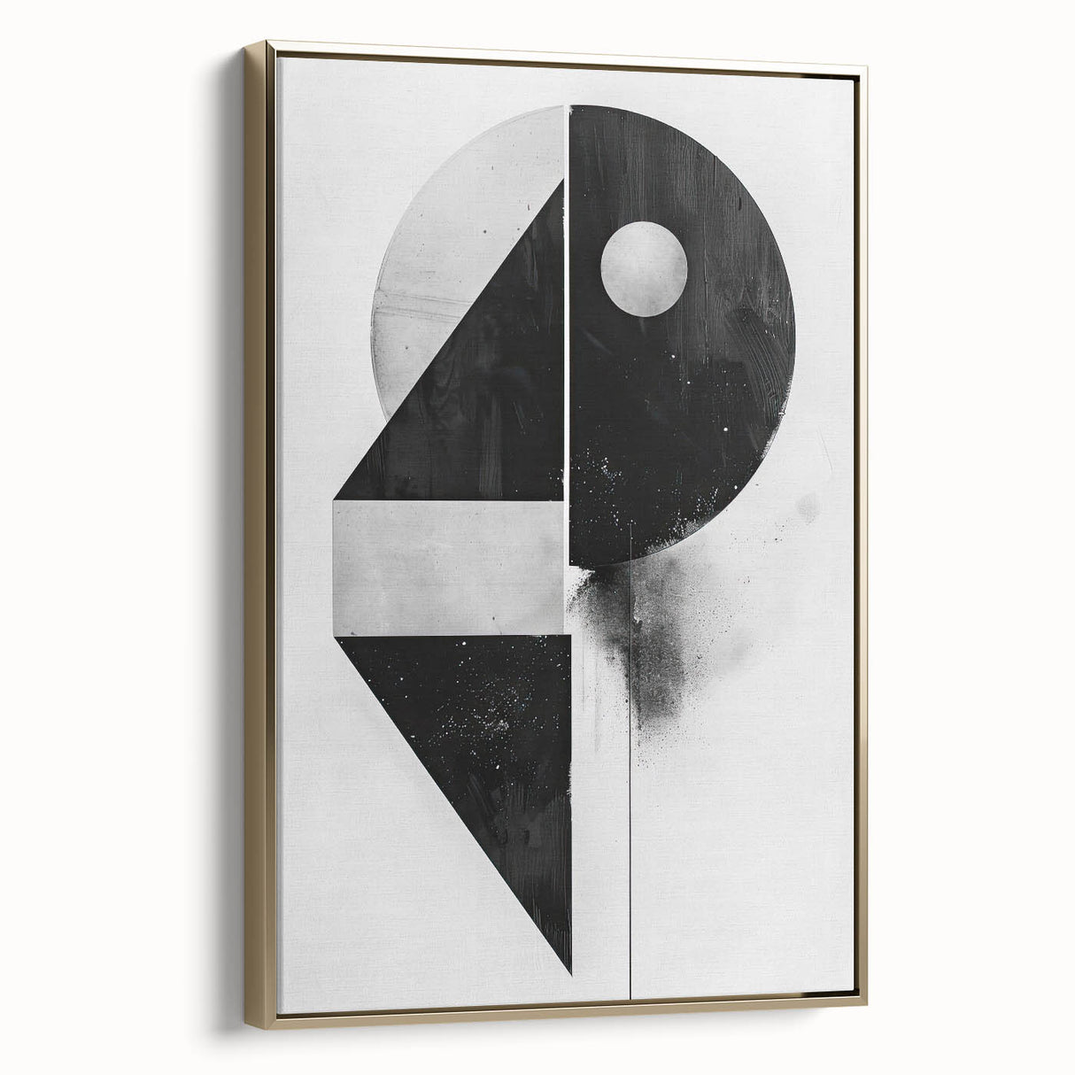 Framed abstract minimalist wall art in gold tones, showcasing a sleek side view against a neutral background, perfect for modern home decor accents.