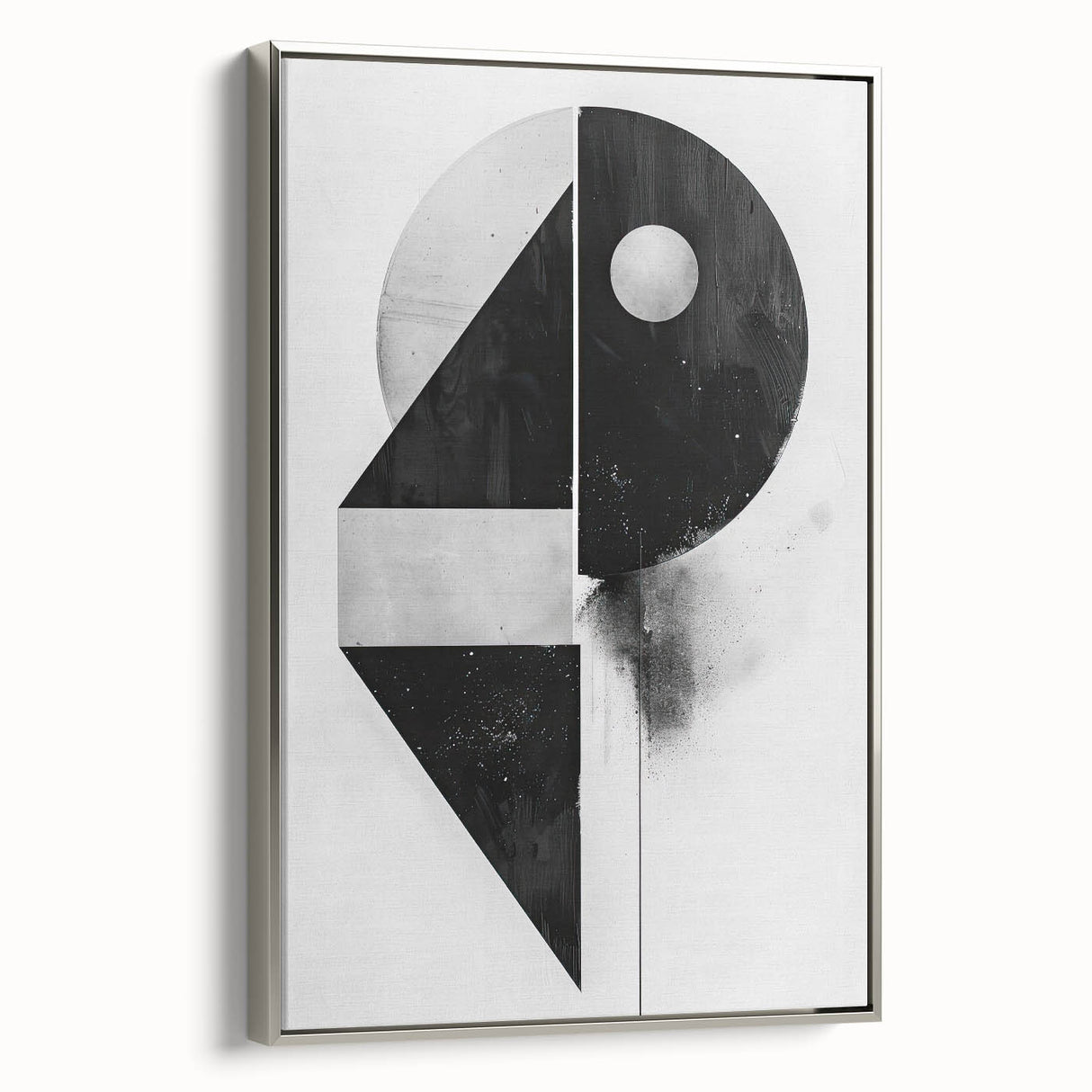 Framed abstract minimalist wall art in silver tones, showcasing a sleek design that enhances modern interiors, ideal for home or office decor.