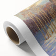 Abstract floral design on rolled canvas showcasing vibrant colors and intricate patterns, elegantly packaged in a protective cardboard tube for art enthusiasts.