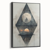 Framed abstract minimalist wall art in black, showcasing sleek lines and geometric shapes, displayed in a modern interior setting. Ideal for contemporary decor.