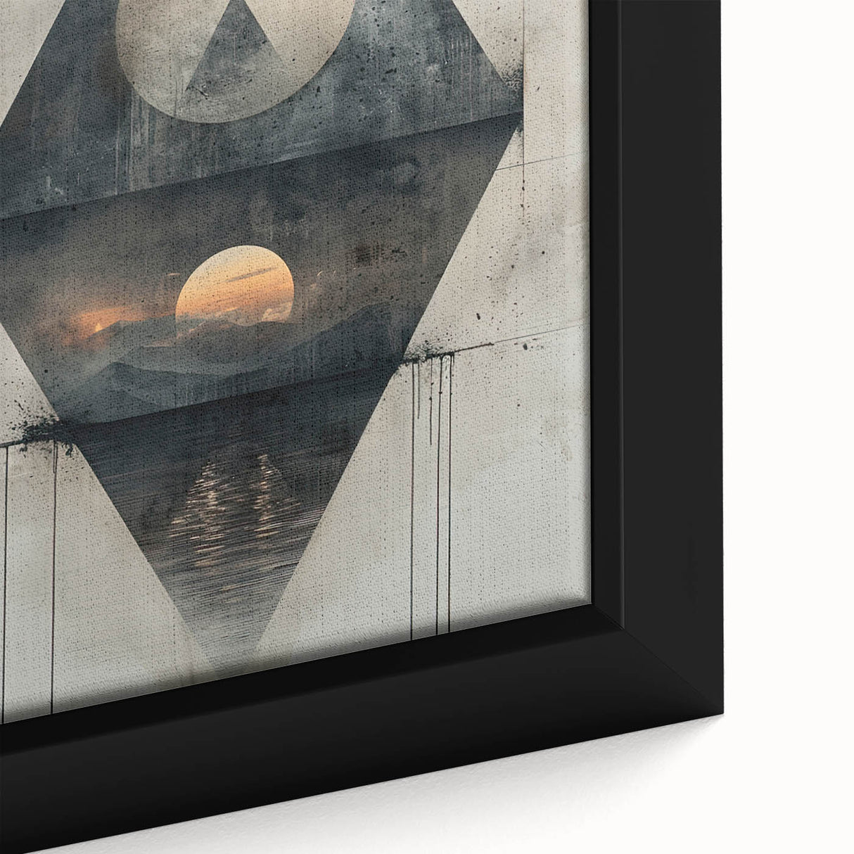 Close-up of a framed abstract minimalist wall art design, showcasing soft pastel colors and geometric shapes, perfect for modern home decor.