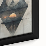 Close-up of a framed abstract minimalist wall art design, showcasing soft pastel colors and geometric shapes, perfect for modern home decor.