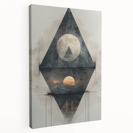 Abstract minimalist wall art on stretched canvas showcasing subtle gray and white tones, perfect for modern decor. Side view highlights clean edges and quality craftsmanship.