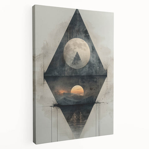 Abstract minimalist wall art on stretched canvas showcasing subtle gray and white tones, perfect for modern decor. Side view highlights clean edges and quality craftsmanship.