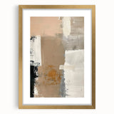 Abstract minimalist wall art featuring a gold-framed design with a mat, showcasing elegant geometric shapes on a light background, perfect for modern home decor.