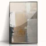 Framed abstract minimalist wall art with a silver-acrylic front, showcasing geometric shapes in muted tones, ideal for modern home decor. Perfect for enhancing contemporary interiors.