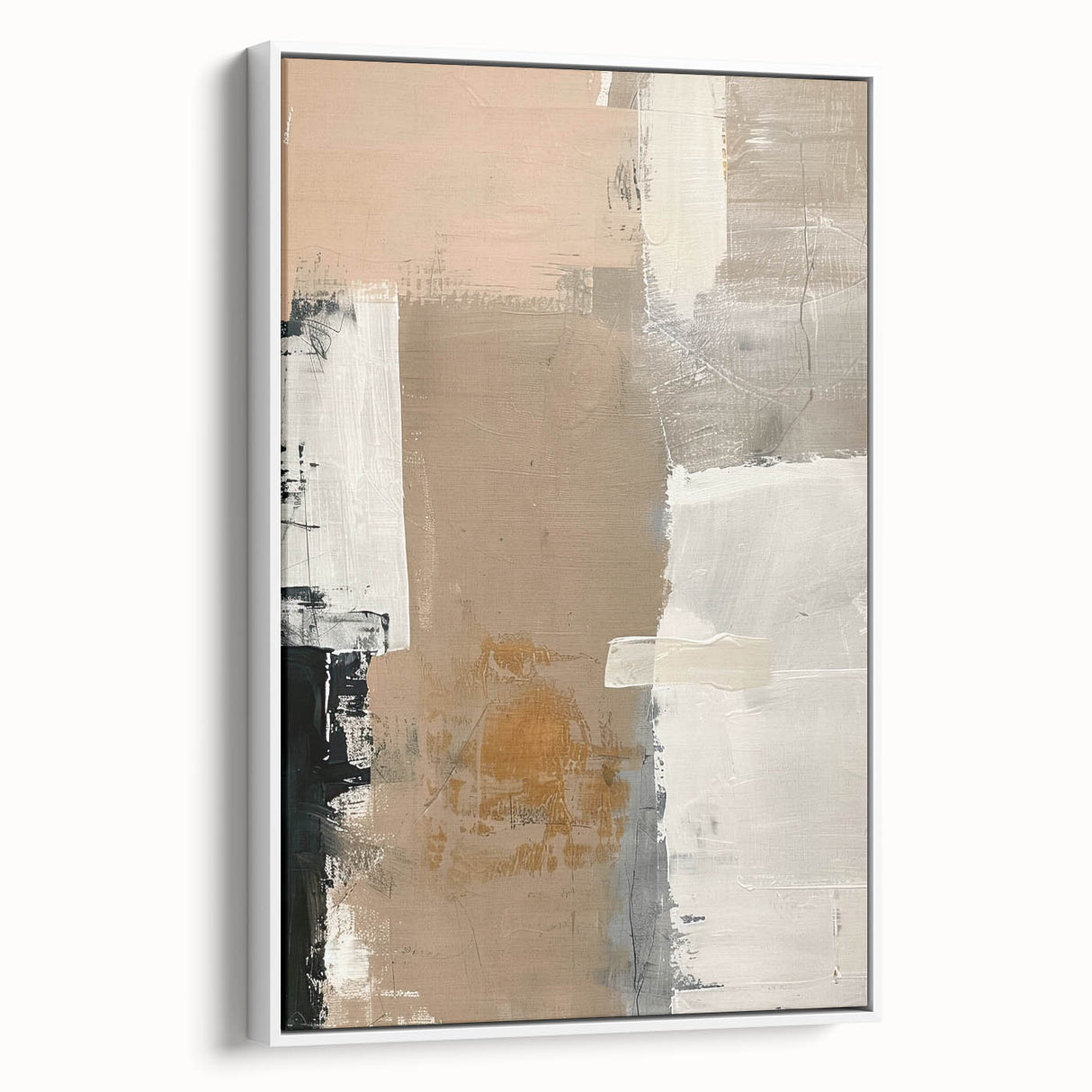Framed minimalist wall art featuring an abstract design in soft whites and light grays, showcasing a modern aesthetic perfect for contemporary decor.