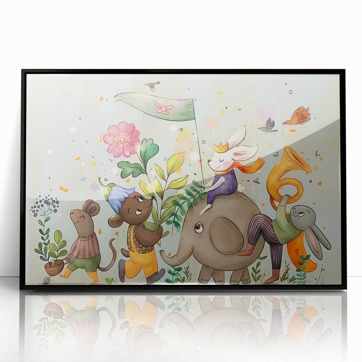Whimsical Animal Parade Girls Room Wall Art - Playful Nursery Print