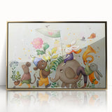 Whimsical Animal Parade Girls Room Wall Art - Playful Nursery Print