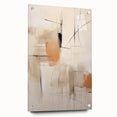 Abstract minimalist wall art design displayed in a side view, showcasing vibrant colors on acrylic glass, elegantly pinned to a wall, enhancing modern decor.