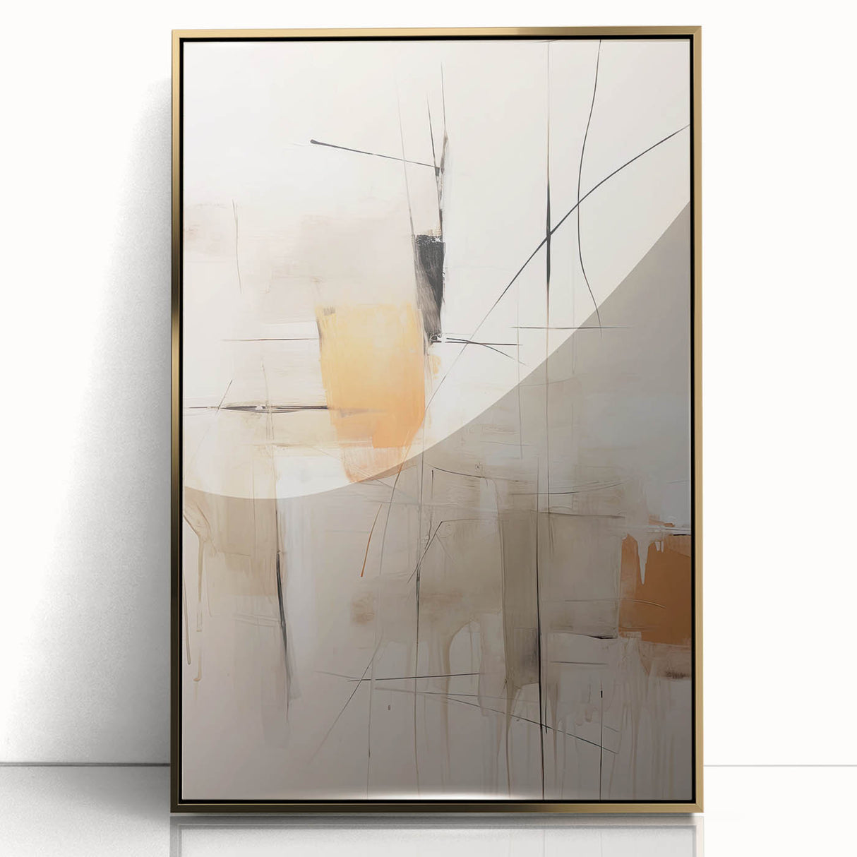 Abstract minimalist wall art featuring a gold-framed design with intricate patterns, perfect for modern interior décor. Ideal for enhancing living spaces or office environments.