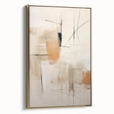 Framed abstract minimalist wall art showcasing a gold and white design, highlighting sleek lines and modern aesthetics. Perfect for contemporary decor in living spaces.