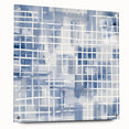 Large Abstract Wall Art – Blue Grid Modern Geometric Wall Decor