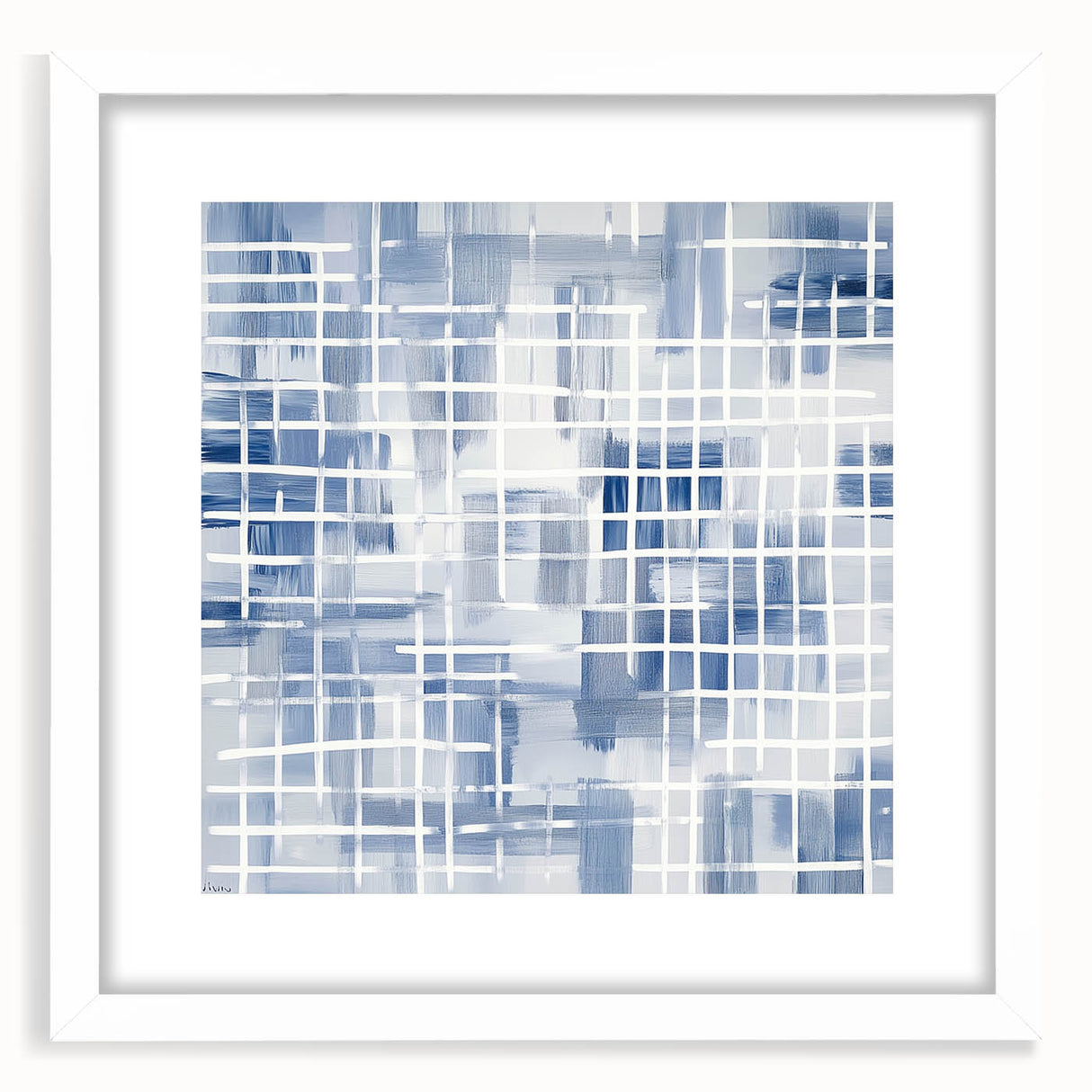 Large Abstract Wall Art – Blue Grid Modern Geometric Wall Decor