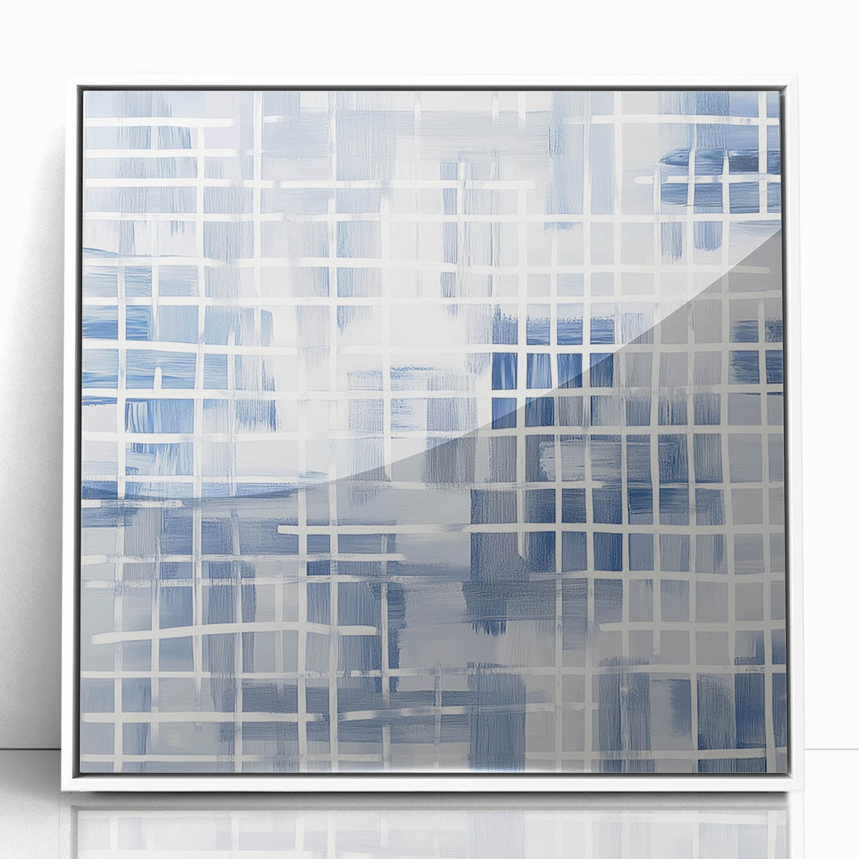 Large Abstract Wall Art – Blue Grid Modern Geometric Wall Decor