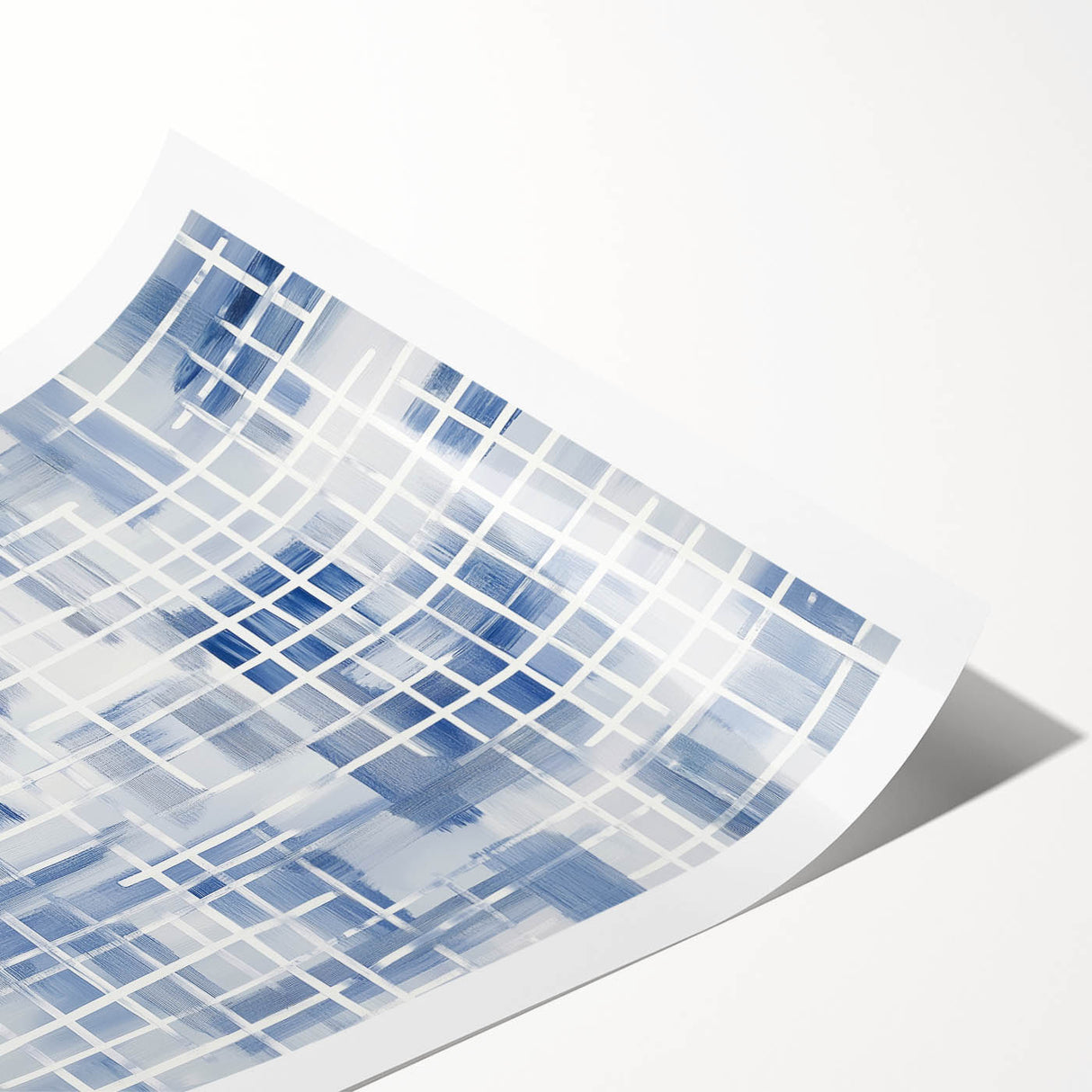 Large Abstract Wall Art – Blue Grid Modern Geometric Wall Decor