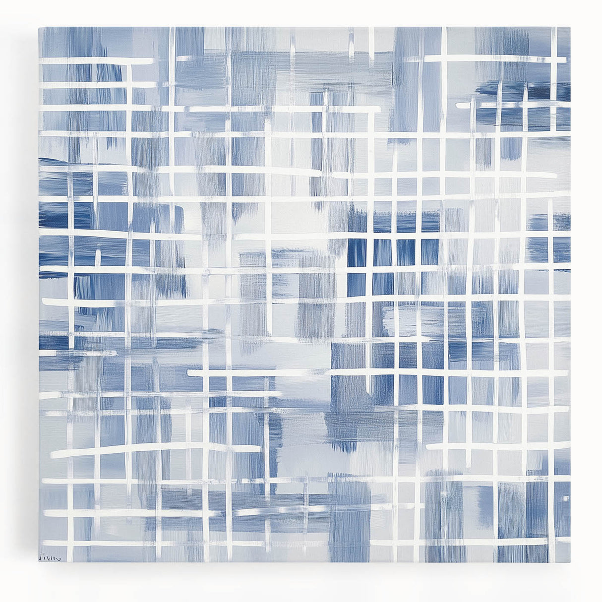 Large Abstract Wall Art – Blue Grid Modern Geometric Wall Decor