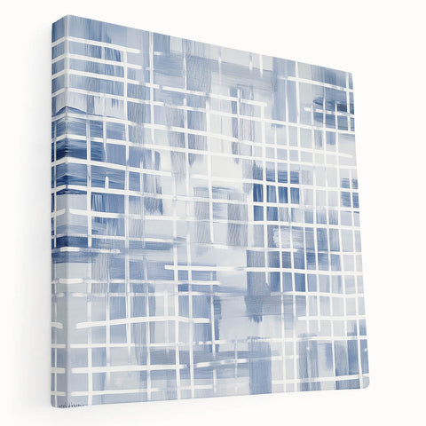 Large Abstract Wall Art – Blue Grid Modern Geometric Wall Decor