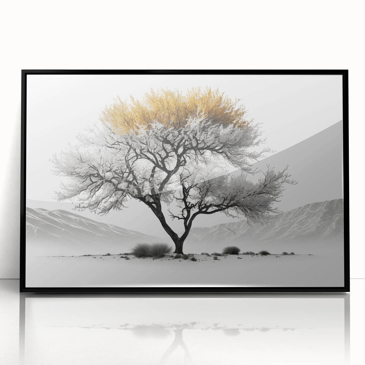 Modern Tree Wall Art - Black, White & Gold Abstract Canvas Print