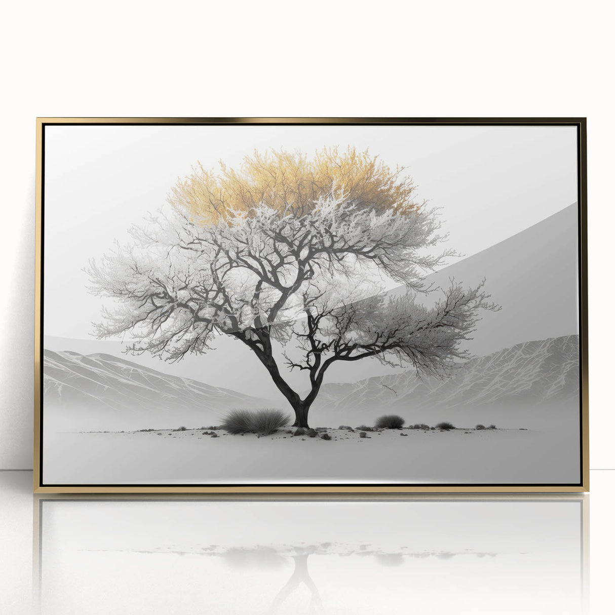 Modern Tree Wall Art - Black, White & Gold Abstract Canvas Print