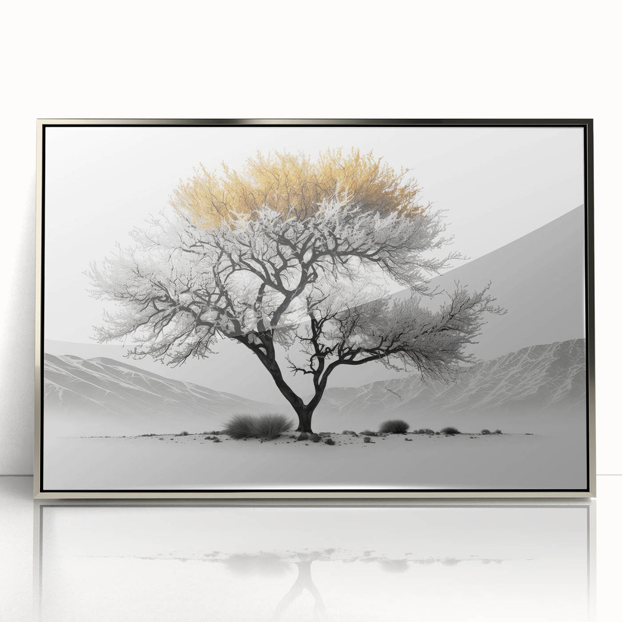 Modern Tree Wall Art - Black, White & Gold Abstract Canvas Print