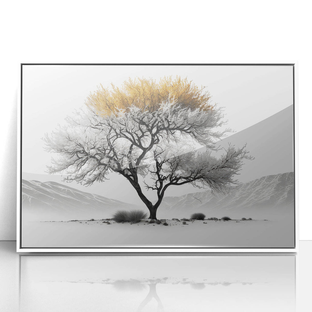 Modern Tree Wall Art - Black, White & Gold Abstract Canvas Print