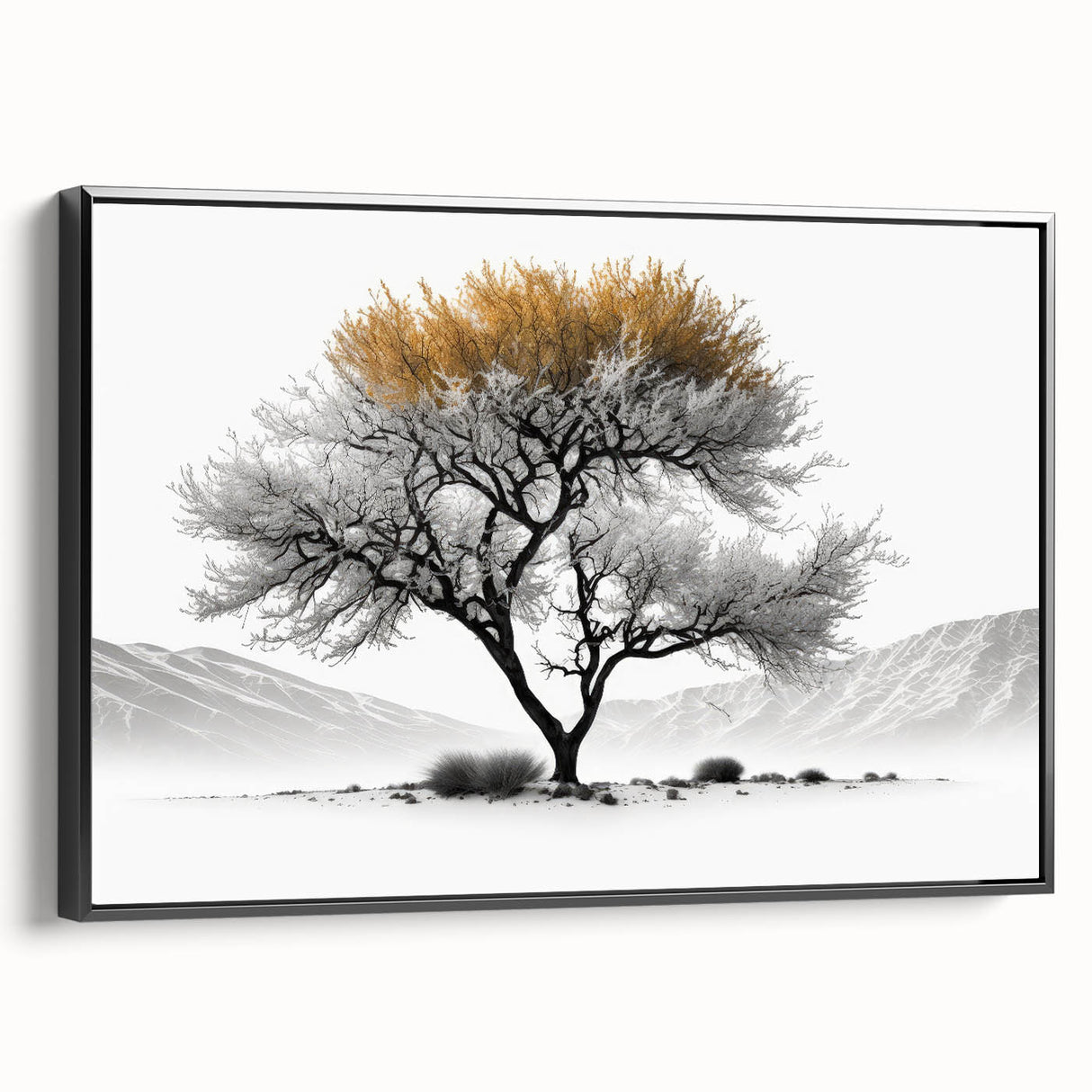 Modern Tree Wall Art - Black, White & Gold Abstract Canvas Print
