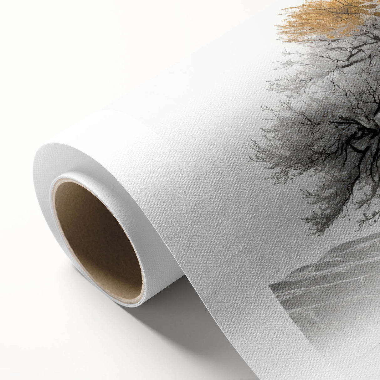 Modern Tree Wall Art - Black, White & Gold Abstract Canvas Print