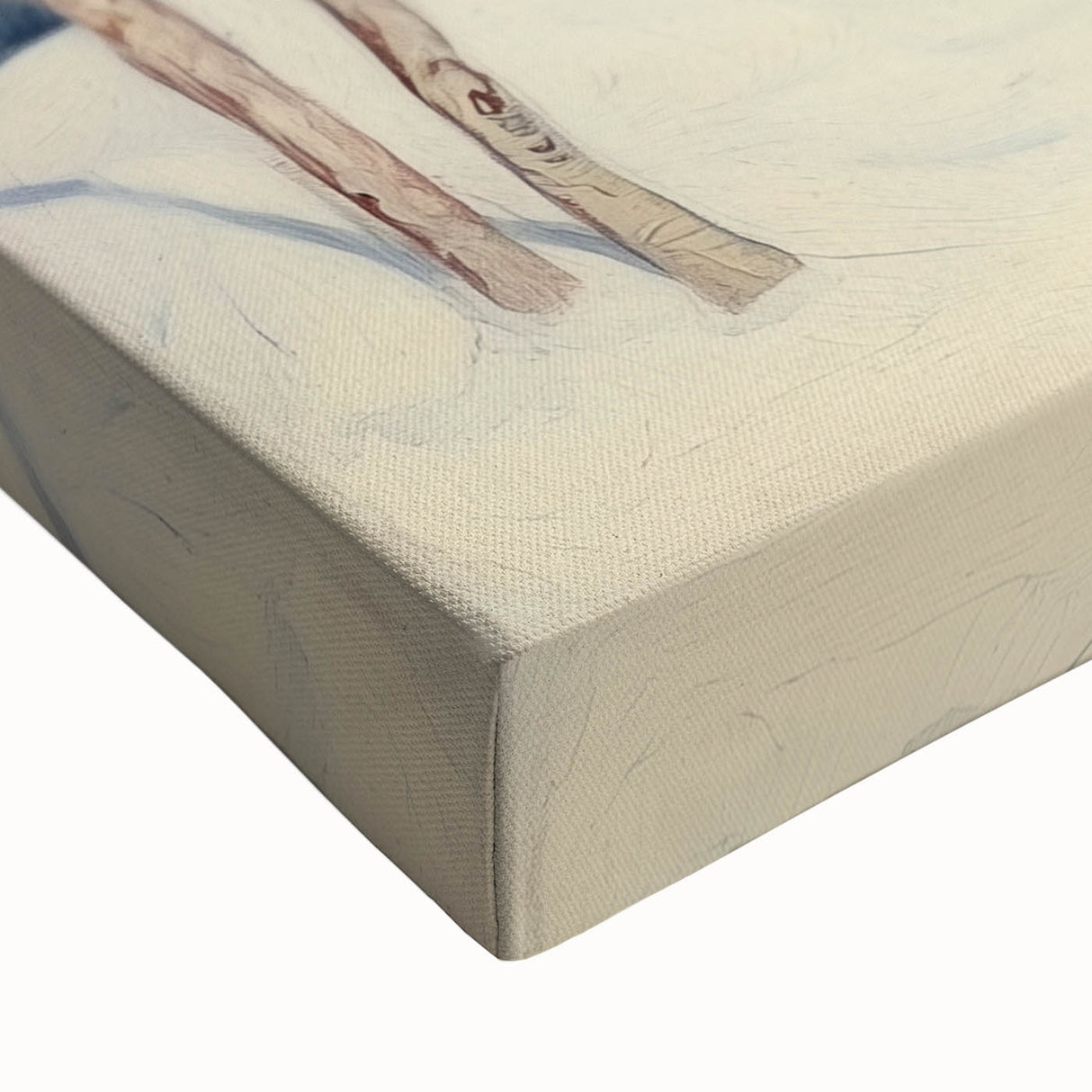 Close-up of a vibrant abstract floral stretched canvas featuring bold colors like blue, pink, and yellow, showcasing intricate brush strokes and textures, perfect for modern home decor.