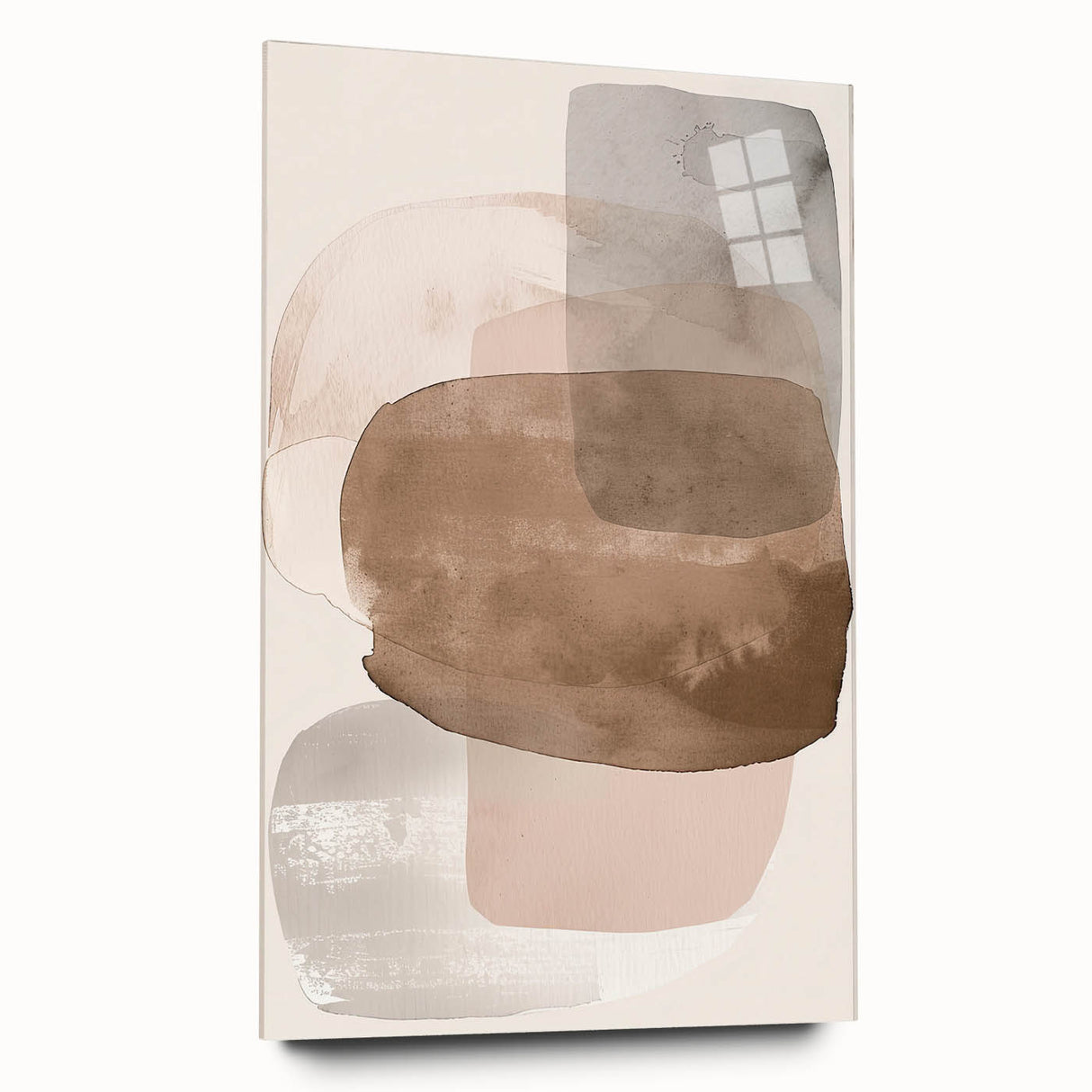 Abstract minimalist wall art displayed in a sleek acrylic frame, showcasing a vibrant design with fluid shapes and colors, ideal for modern decor.