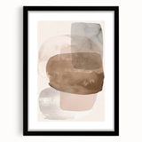 Abstract minimalist wall art framed in black, featuring soft geometric shapes and neutral tones, perfect for modern home decor or office settings.