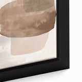 Close-up of an abstract minimalist wall art design featuring soft pastel hues on a framed canvas, highlighting intricate textures and modern aesthetics.