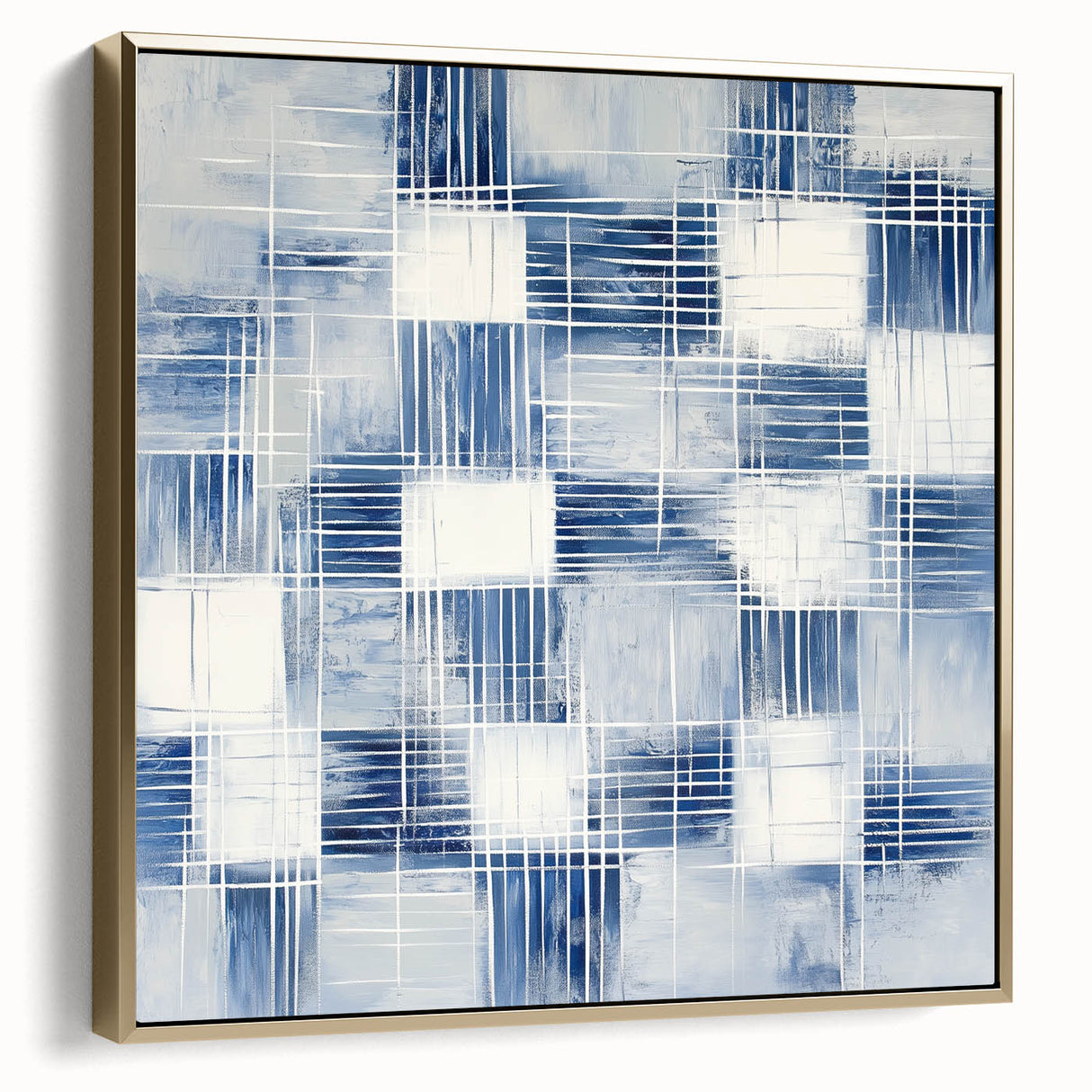 Colorful Abstract Wall Art – Blue Grid Modern Minimalist Canvas