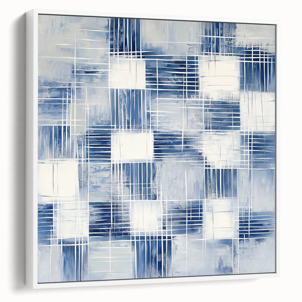 Colorful Abstract Wall Art – Blue Grid Modern Minimalist Canvas