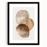 Abstract minimalist wall art framed in black with a white mat, showcasing geometric shapes and soothing color palette, ideal for modern home decor.