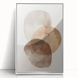 Framed abstract minimalist wall art featuring a white background with soft, flowing shapes in muted tones, enhancing modern decor in any space.