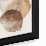 Abstract minimalist wall art in a sleek black frame, showcasing soft pastel colors and geometric patterns, perfect for modern home decor or office aesthetics.