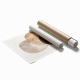 Abstract minimalist wall art print showcasing soft pastel colors and geometric shapes, rolled and ready for display in a durable cardboard tube, perfect for modern decor.