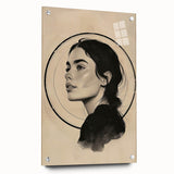 Abstract minimalist wall art design displayed in a sleek acrylic glass frame, showcasing a modern aesthetic with vibrant colors and refined lines, ideal for contemporary decor.