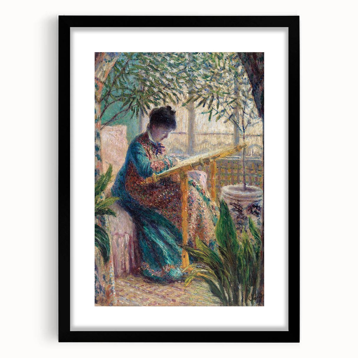 Impressionist Portrait - Madame Monet Embroidering by Claude Monet Art