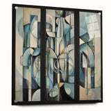 Abstract geometric acrylic glass artwork showcasing a side view with prominent pins, featuring vibrant colors and sharp angles, ideal for modern decor.