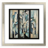 Abstract geometric silver frame with a matte finish, showcasing a modern art design. Ideal for contemporary decor, enhancing elegance in living spaces.