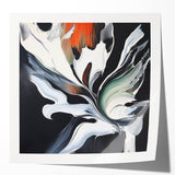 Colorful abstract splatter art print mockup showcasing vibrant hues of blue, red, and yellow on glossy paper, ideal for modern home decor and design inspiration.