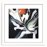 Abstract splatter art frame with a white mat, showcasing vibrant colors and dynamic patterns, perfect for modern home decor or gallery displays.