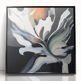 Framed acrylic artwork showcasing abstract splatters in vibrant colors, set against a sleek black frame, ideal for modern home decor.