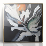Framed acrylic artwork showcasing vibrant abstract gold splatters against a sleek black background, ideal for modern home decor and art enthusiasts.