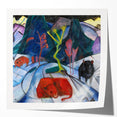 Expressionist Winter Scene – Vibrant Red Bison Abstract Canvas Art