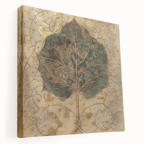 Stretched canvas wall art showcasing vibrant flowers and botanical leaves in a modern design, displayed in a side view to highlight its texture and depth.